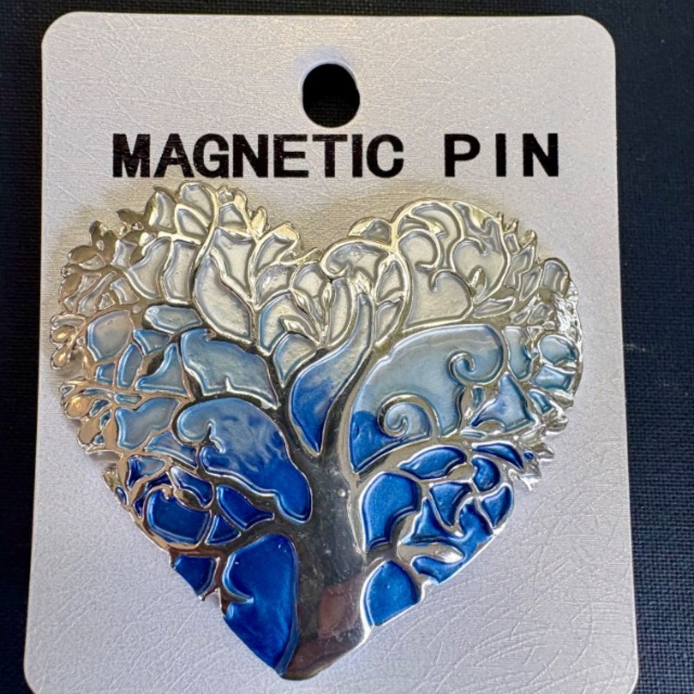 Silver and Blue Heart Magnetic Pin Tree of Life